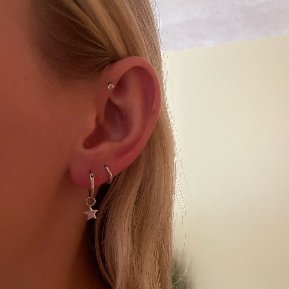 Silver Star Earrings Pair Dangle Dainty